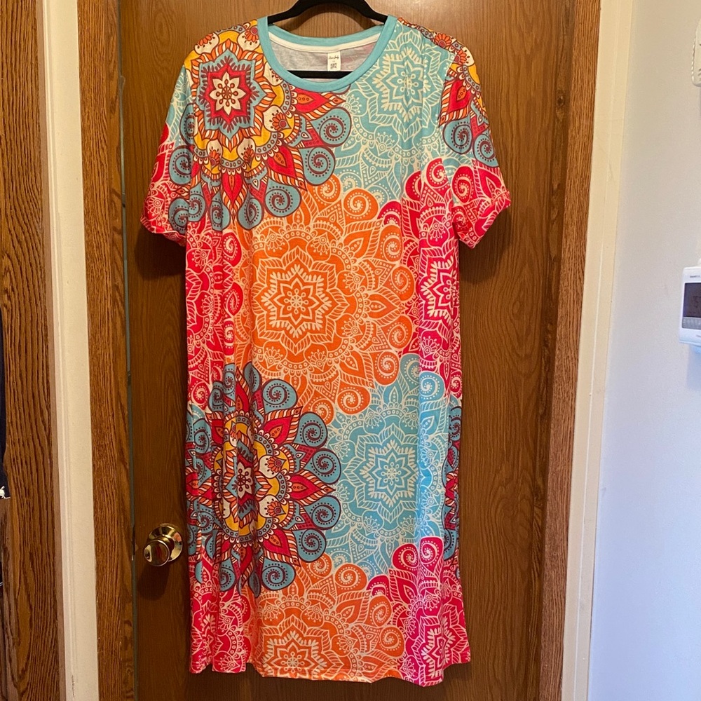 Vibrant Mandala Print Midi Dress
